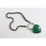 Silver Bracelet with Malachite Heart Clasp