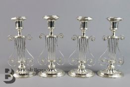 Two Pairs of Lyre-Form Silver Plated Candlesticks