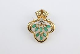 14ct Gold Emerald and Diamond Pendant