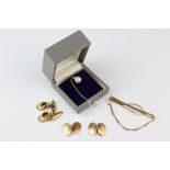 Pair of 9ct Gold Oval Cufflinks and Tie Slide