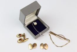 Pair of 9ct Gold Oval Cufflinks and Tie Slide