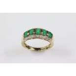 9ct Yellow Gold Diamond and Emerald Ring