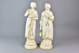 Pair of Parian Classical Maiden Figurines