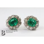 Antique Natural Colombian Emerald and Diamond Earrings