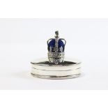 A Silver Pill Box with Crown Shaped Pincushion to Lid