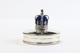 A Silver Pill Box with Crown Shaped Pincushion to Lid