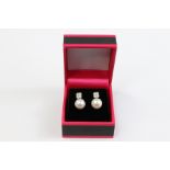 Pair of 18ct White Gold Diamond and Pearl Earrings in White Gold