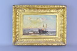 19th Century Oil on Board - Fishing Vessel