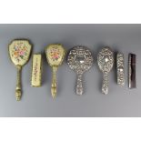 Set of Silver Vanity Brushes and Mirror