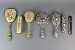 Set of Silver Vanity Brushes and Mirror