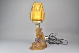 Czechoslovakian Amber Lamp and Shade