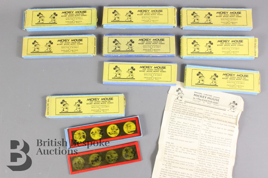 Nine Sets of Toy Slides from the Mickey Mouse Movie Stories in Original Boxes c1930/32