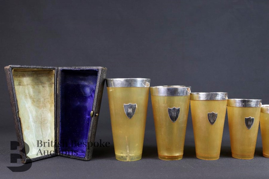 Pembrook & Dickins Eight Sterling Silver Rimmed Horn Beakers - Image 3 of 6