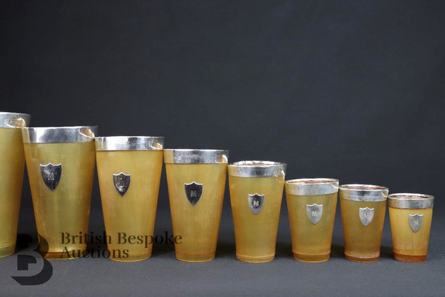 Pembrook & Dickins Eight Sterling Silver Rimmed Horn Beakers - Image 4 of 6