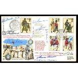 1983 Army RFDC FDC with 7 extra signatures incl. 3 VCs, Enoch Powell, etc. Address label, fine.