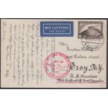 Zeppelins: 1930 Graf Zeppelin flown postcard bearing 1928 Air 4m, Friedrichshafen to Troy,