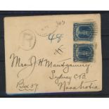 1865-70 24c blue pair used on registered cover from St John's to Sydney, Nova Scotia, fair to fine.