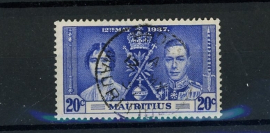 1937 Coronation 20c with "Line by Sceptre" flaw F/U, fine.