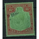 1930 10/- green & red/deep emerald fiscally used, fine.