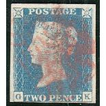 1840 2d blue, G-K, used with red maltese cross, almost 4 margins, but close at bottom left, fine.