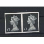 1972 Redrawn £1 black Imperforate horizontal pair U/M, fine.