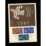 1961 CEPT Europa full set on maximum card with Chobham Woking CDS. Unaddressed on reverse.