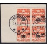 1940 60 ore on 6 ore orange block of 4 F/U on piece.