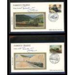 1985 Famous Trains set of 5 Benham small silk FDCs each autographed by Terence Cuneo.