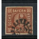 Bavaria: 1849 6k brown used, 4 margins, fine.
