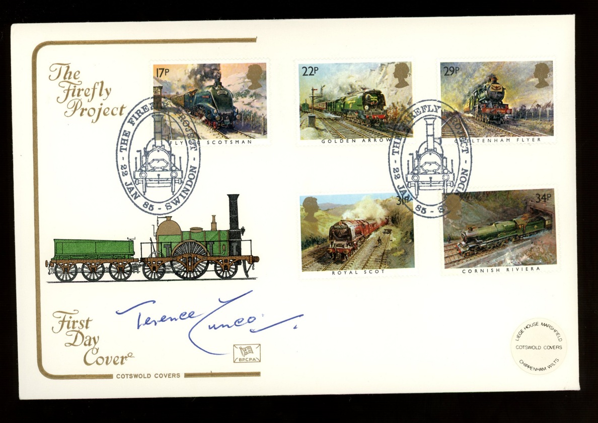 1985 Famous Trains The Firefly Project Swindon (Cotswold) Official FDC signed by Terence Cuneo.