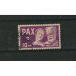 1945 Pax 10f violet on buff F/U, fine.