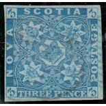 1851-60 3d blue used, 4 margins, fine.