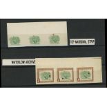 1954 2c imperforate proof top right corner strip of 3 & similar strip of 3 just showing Tree.