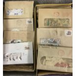 Early to modern used sorted into envelopes in 6 shoeboxes (1000s)