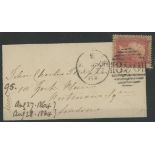 1864 1d red, plate 95, H-D, with Windsor 890 cancel AU 27 64 on mourning cover,