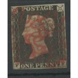 1840 1d black, plate 1a, F-F, used with red maltese crosses, 4 margins, fine.