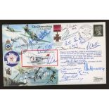 1990 The Skirmishing cover signed by 13 Battle of Britain participants. Address label, fine.