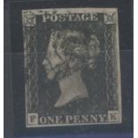 1840 1d black, plate 6, F-K, F/U with black maltese cross, 4 margins, fine.