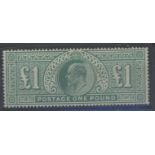 1902-10 £1 dull blue-green Mint, fine.