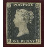 1840 1d black, B-J, unused, 4 margins, fine.