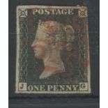 1840 1d black, J-G, used with red maltese cross, 4 margins, fine.