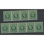 1934-36 ½d photo sideways wmk strip of 5 & strip of 4 U/M, fine.