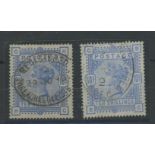 1883-84 10/- ultramarine & pale ultramarine, both F/U with registered oval H/Ss.