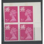 Wales 2½p FCP/GA top right corner block of 4 Imperforate between top stamps & margin.