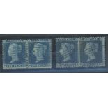 1854-57 2d blue wmk Large Crown, perf 14, plates 5 & 6 each in horiz pairs, fine.