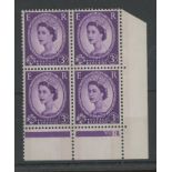 1960-67 3d deep lilac Two Bands bottom right corner block of 4 with Phantom "R" var. U/M, fine.