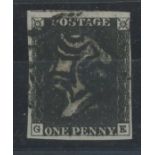 1840 1d black, plate 6, G-E, used with black maltese cross, 4 margins, fine.