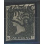 1840 1d black, plate 8, Q-I, F/U with black maltese cross, 4 margins, fine.