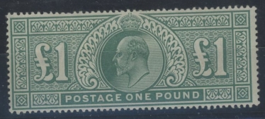 1902-10 £1 dull blue-green Mint, slight damage at top centre, expertised on reverse.