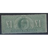 1902-10 £1 dull blue-green Mint, slight damage at top centre, expertised on reverse.